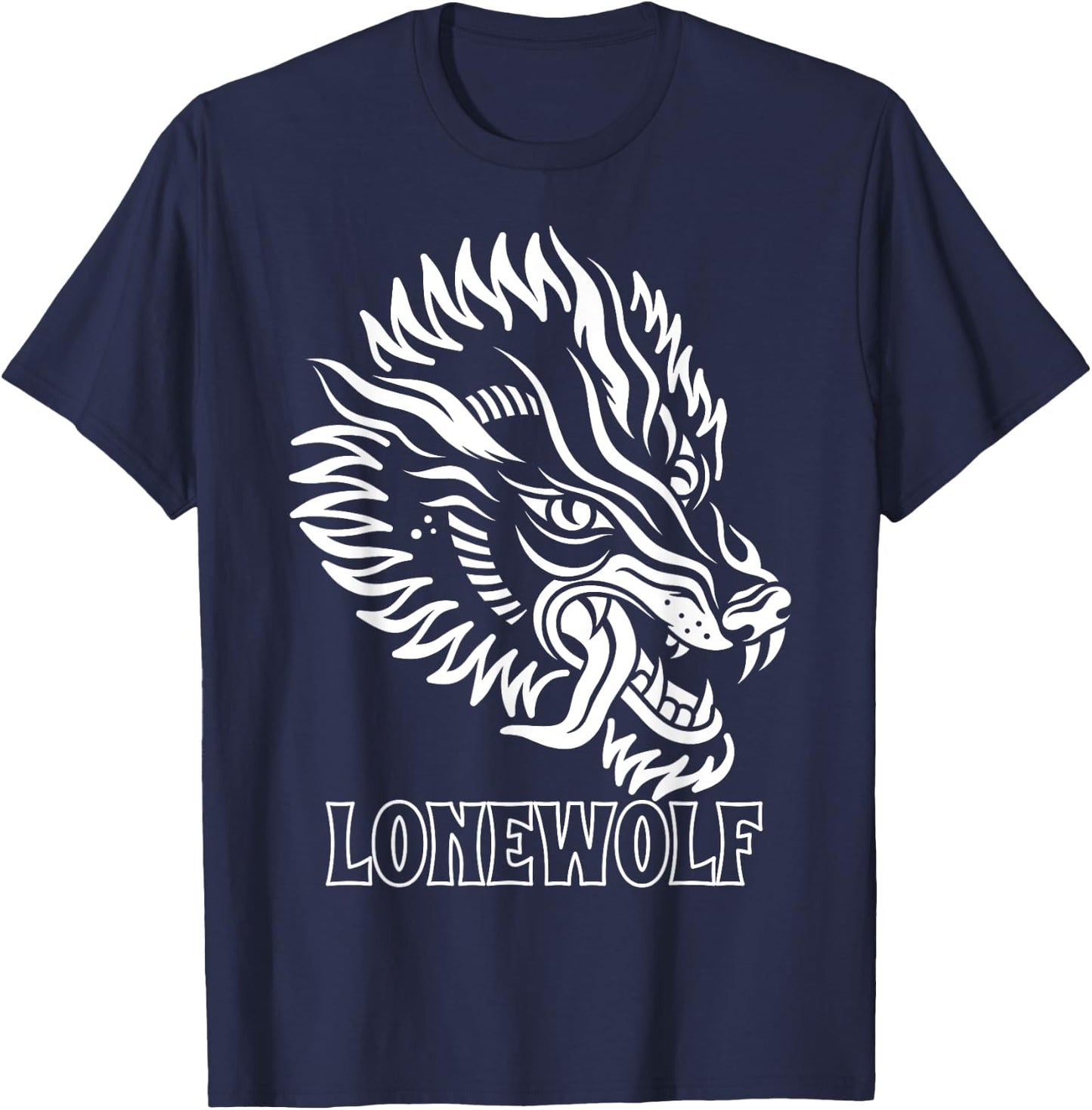 Vintage Wolf Shirt Lonewolf Lone Biker Lowbrow Wolf T-Shirt - T-Shirt | Navy