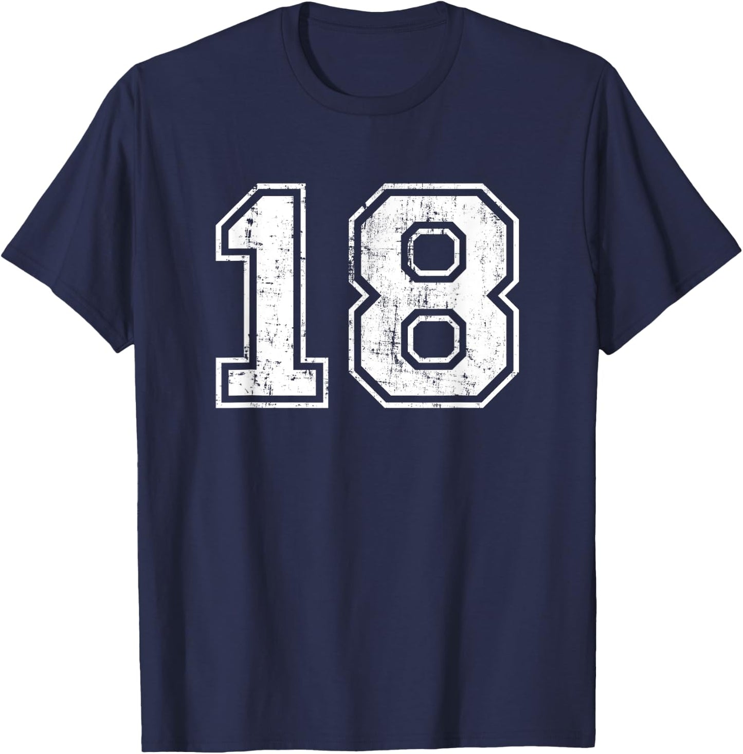 Number 18 Eighteen Distressed Vintage Sports Team Practice T-Shirt - T-Shirt | Navy