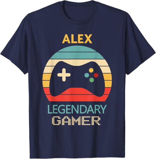 Alex Name Gift - Personalized Legendary Gamer T-Shirt - T-Shirt | Navy