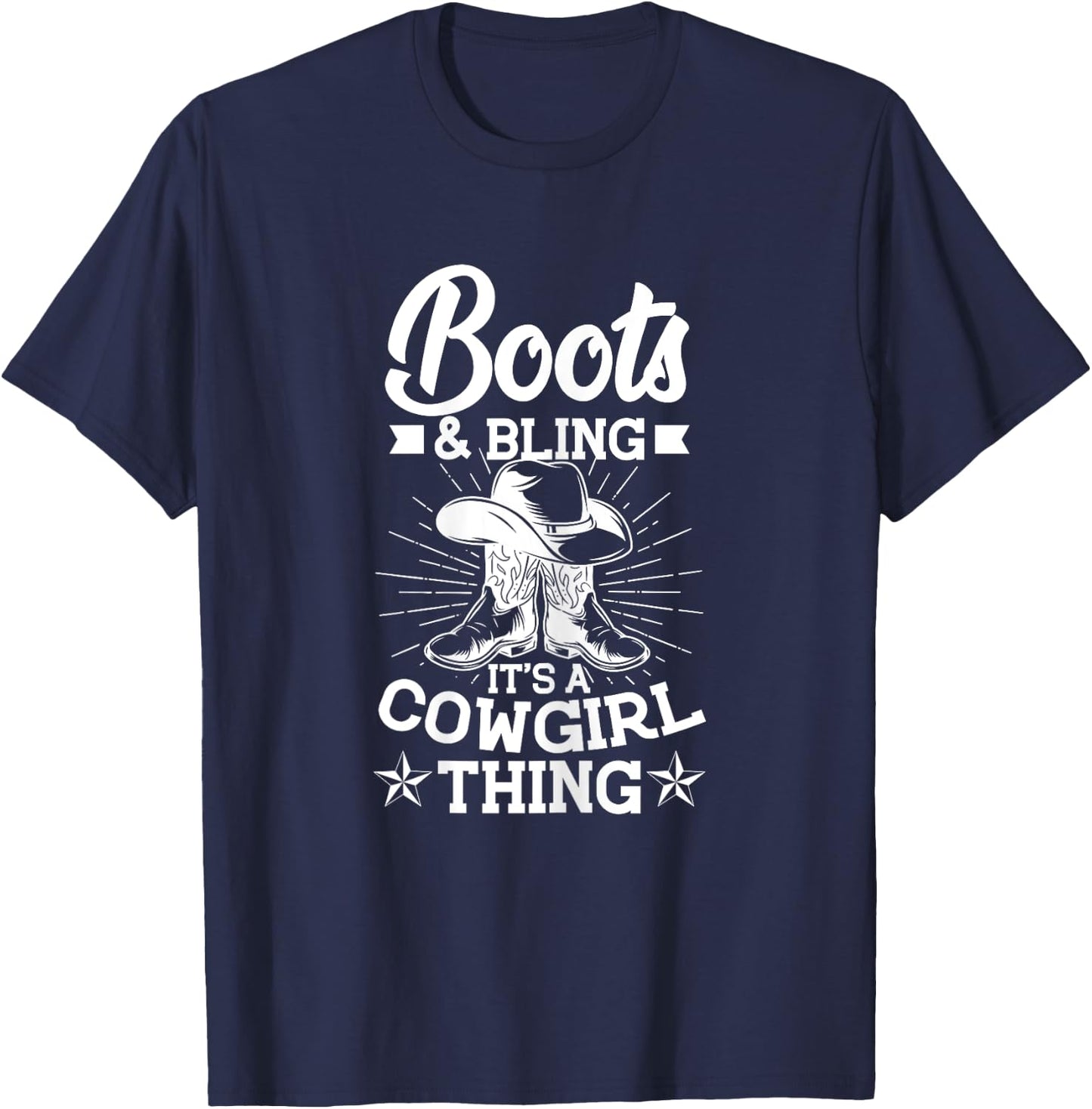 Cowgirl Boots and Hat Graphic Women Girls Cowgirl Western T-Shirt - T-Shirt | Navy