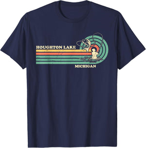 Vintage Retro Summer Fishing Michigan Houghton Lake T-Shirt - T-Shirt | Navy