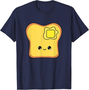 Toast - Butter - Melting - Bread - Cute - Kawaii - Smile T-Shirt - T-Shirt | Navy