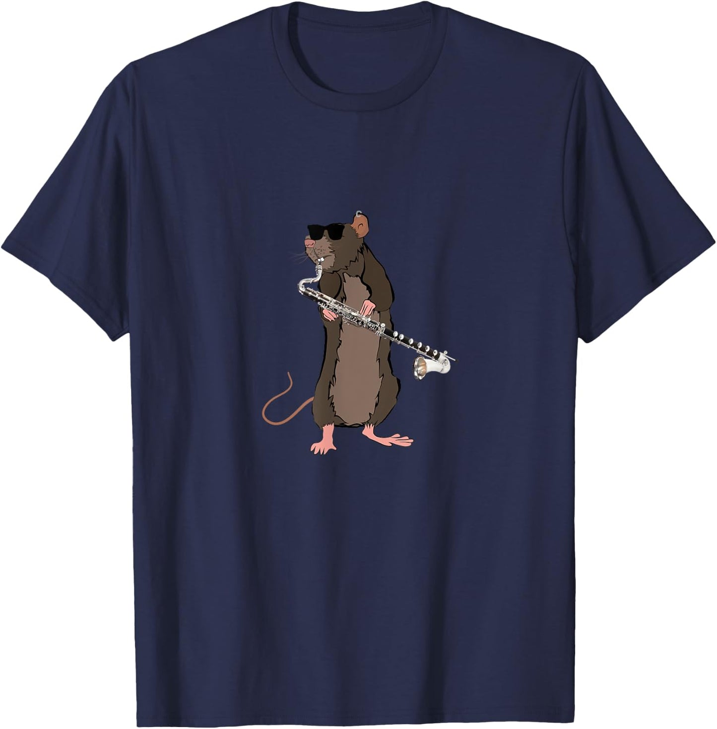 Funny Rat Wearing Sunglasses Playing Bass Clarinet T-Shirt - T-Shirt | Navy