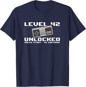 42 T shirts 1981 42nd Birthday Level 42 Unlocked Video Gamer T-Shirt - T-Shirt | Navy