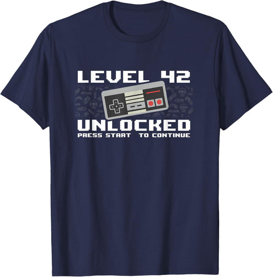 42 T shirts 1981 42nd Birthday Level 42 Unlocked Video Gamer T-Shirt - T-Shirt | Navy