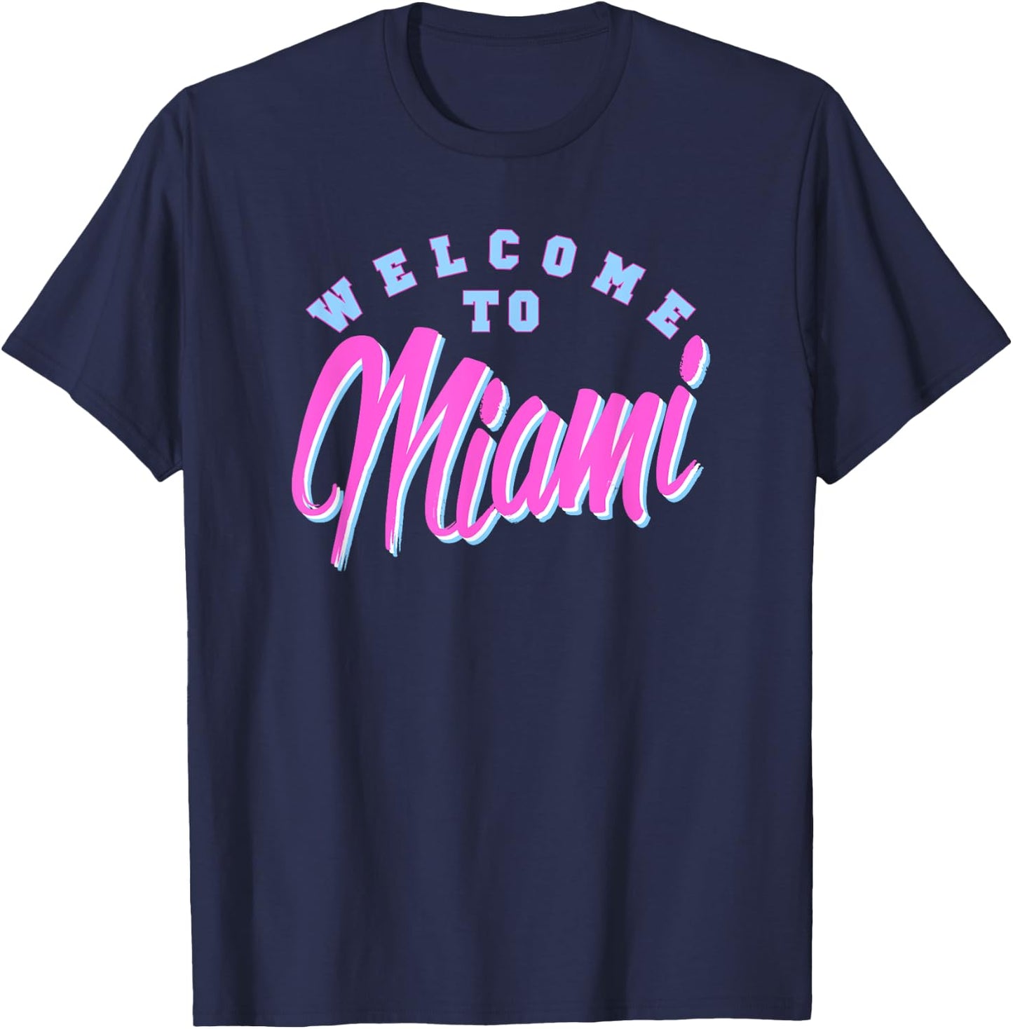 Vintage Welcome To Miami Beach Florida Souvenir Palm Trees- Men Women Girls Kids T-Shirt - T-Shirt | Navy