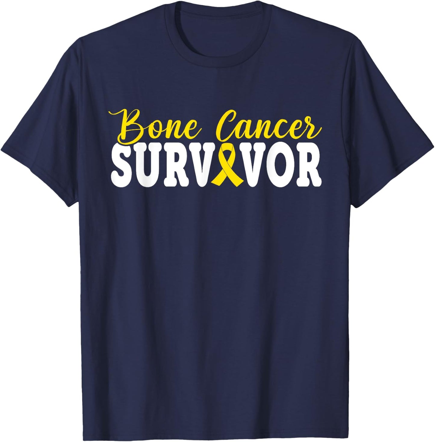 Bone Cancer Survivor Yellow Rebbon Sarcoma Cancer Awareness T-Shirt - T-Shirt | Navy