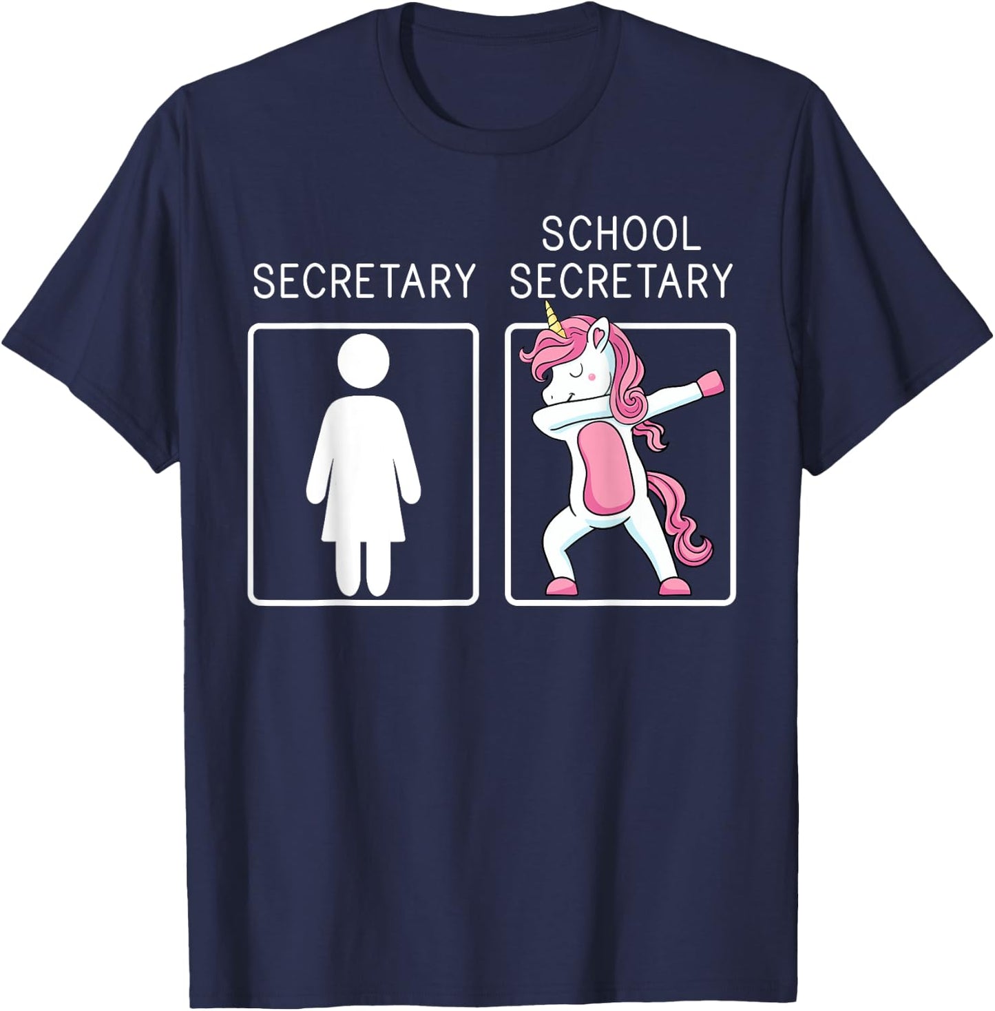 School Secretary Unicorn Dabbing Administrative Assistants T-Shirt - T-Shirt | Navy