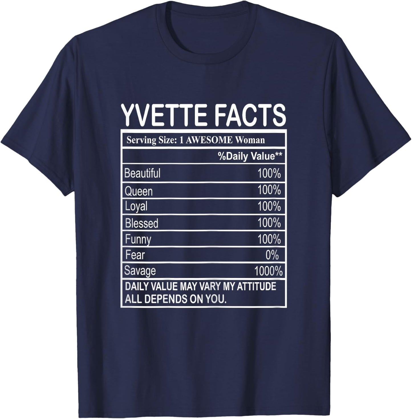 Yvette Nutrition Serving Traits Facts Woman Named Yvette T-Shirt - T-Shirt | Navy