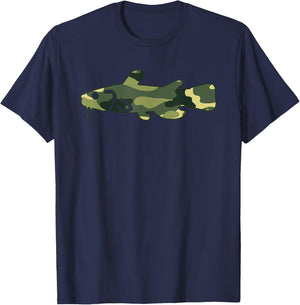 Military Catfish Camo Men Print US Fisher Veteran Gift T-Shirt - T-Shirt | Navy