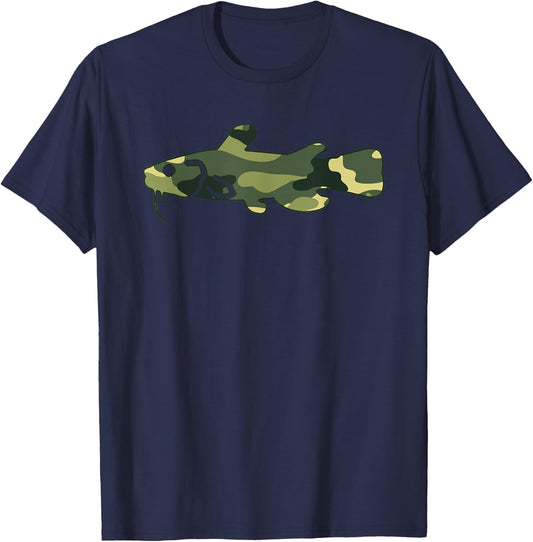 Military Catfish Camo Men Print US Fisher Veteran Gift T-Shirt - T-Shirt | Navy