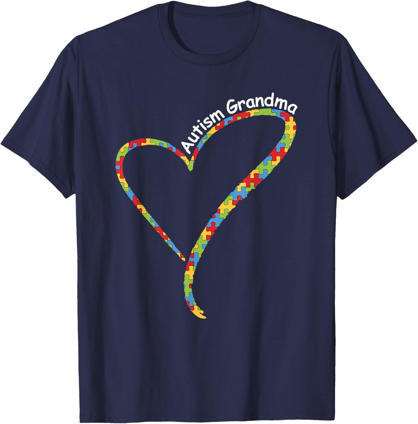 Autism Grandma Autism Awareness Puzzle Piece Heart T-Shirt - T-Shirt | Navy