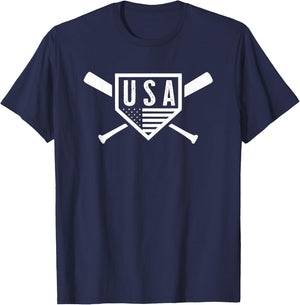 Vintage American Baseball and Softball USA Flag T-Shirt - T-Shirt | Navy