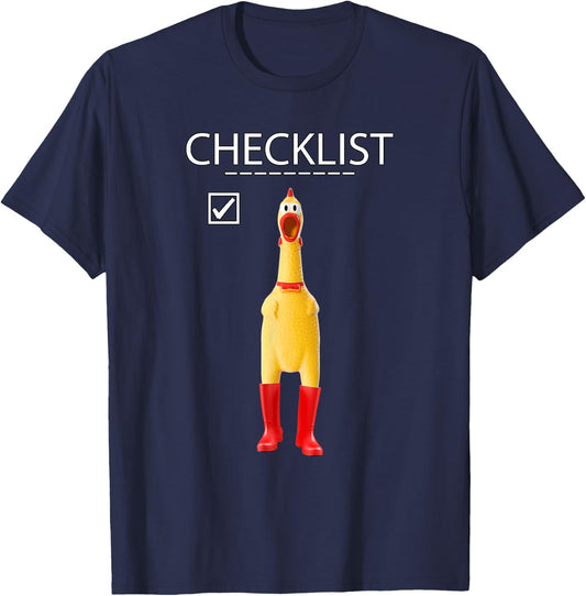 Funny Rubber Chicken Gift Boys Checklist Practical Joke T-Shirt - T-Shirt | Navy