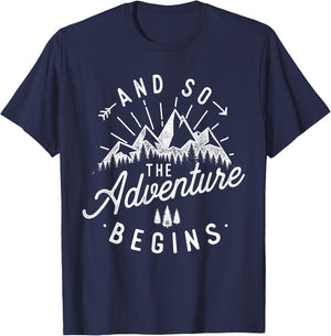 And So The Adventure Begins - Travel Explore & Camp T-Shirt - T-Shirt | Navy