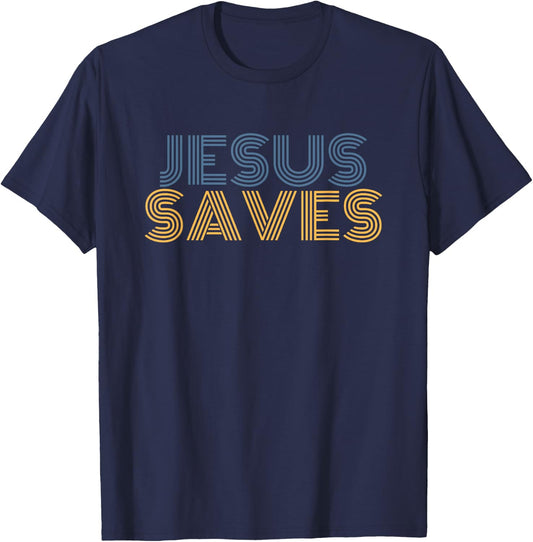 Jesus Saves cool retro vintage Christian Rock 70s T-Shirt - T-Shirt | Navy