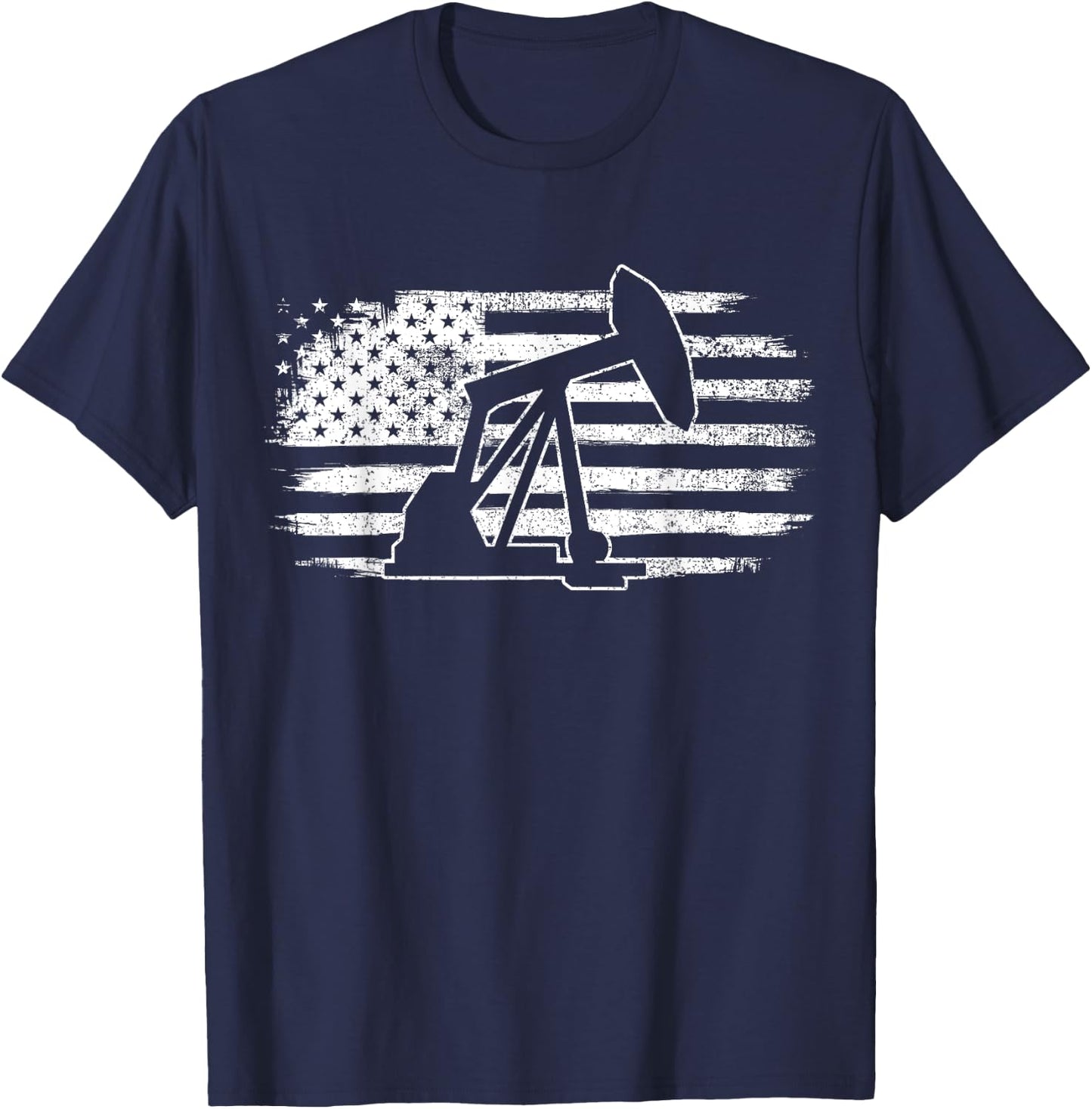 Oil Rig American Flag Pump Jack Oilfield Worker T-Shirt - T-Shirt | Navy