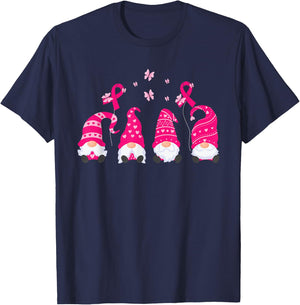 Gnome Breast Cancer Awareness Pink Ribbon Warrior Survivor T-Shirt - T-Shirt | Navy