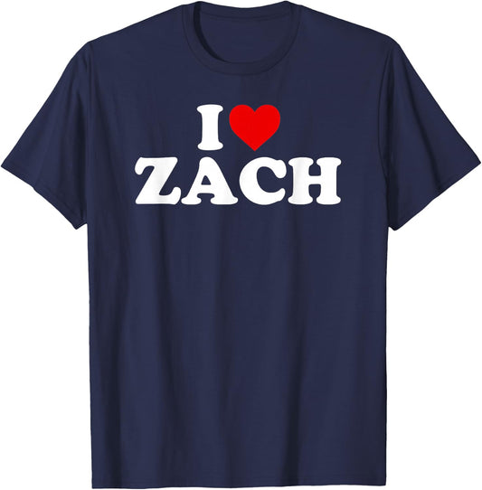 I Love Zach - Heart T-Shirt - T-Shirt | Navy