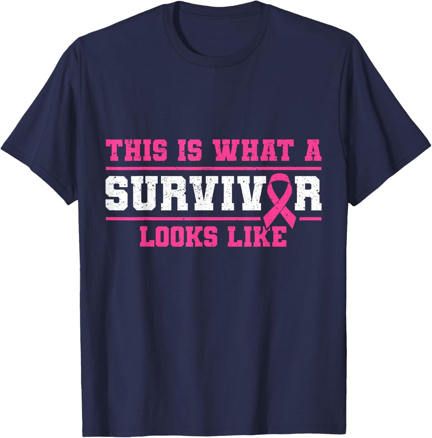 Breast Cancer Awareness Month This Is What Survivor Looks Like Pink Ribbon T-Shirt - T-Shirt | Navy