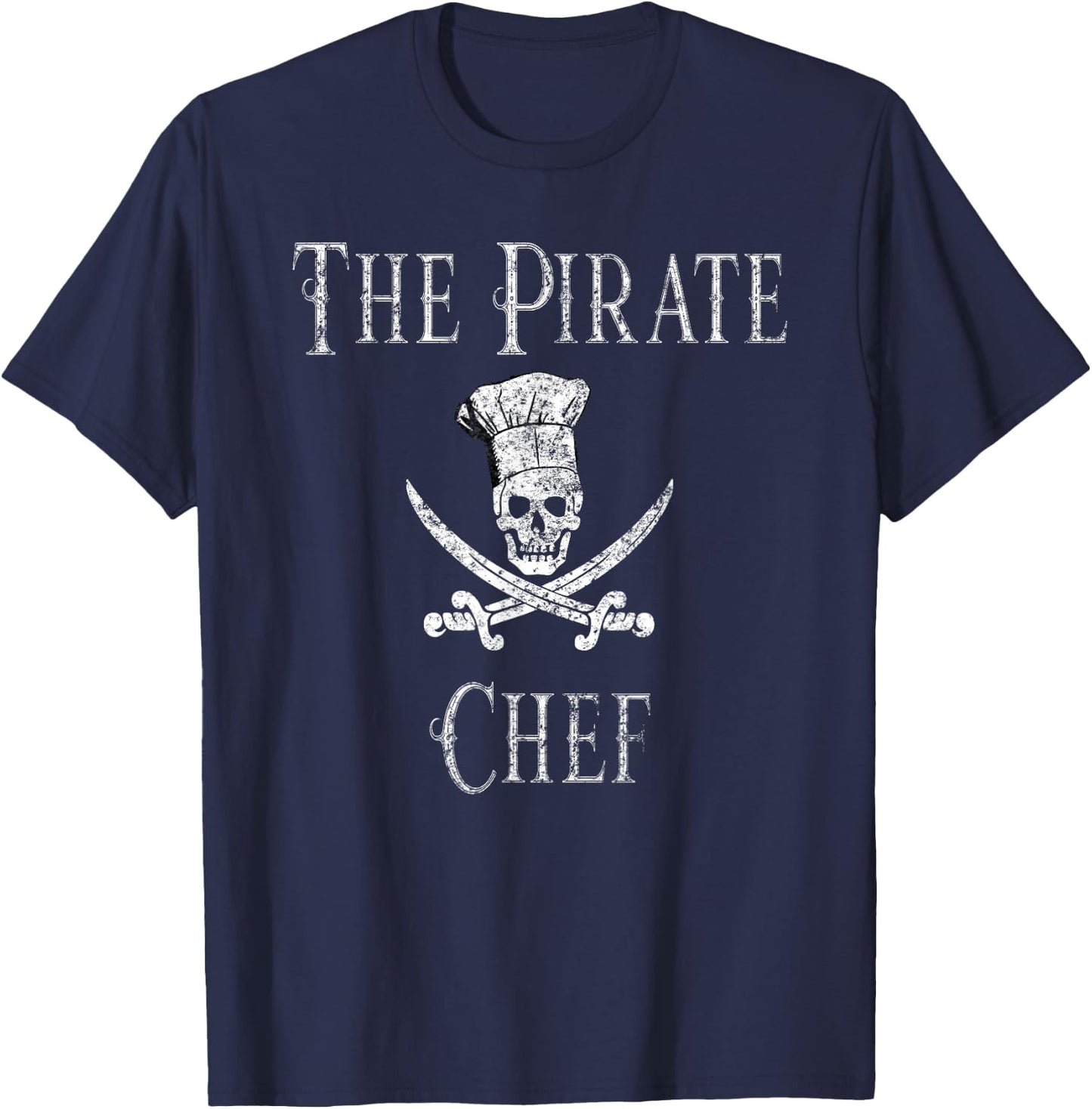 Fun Culinary Vintage The Pirate Chef Skull Chef Hat T-Shirt - T-Shirt | Navy