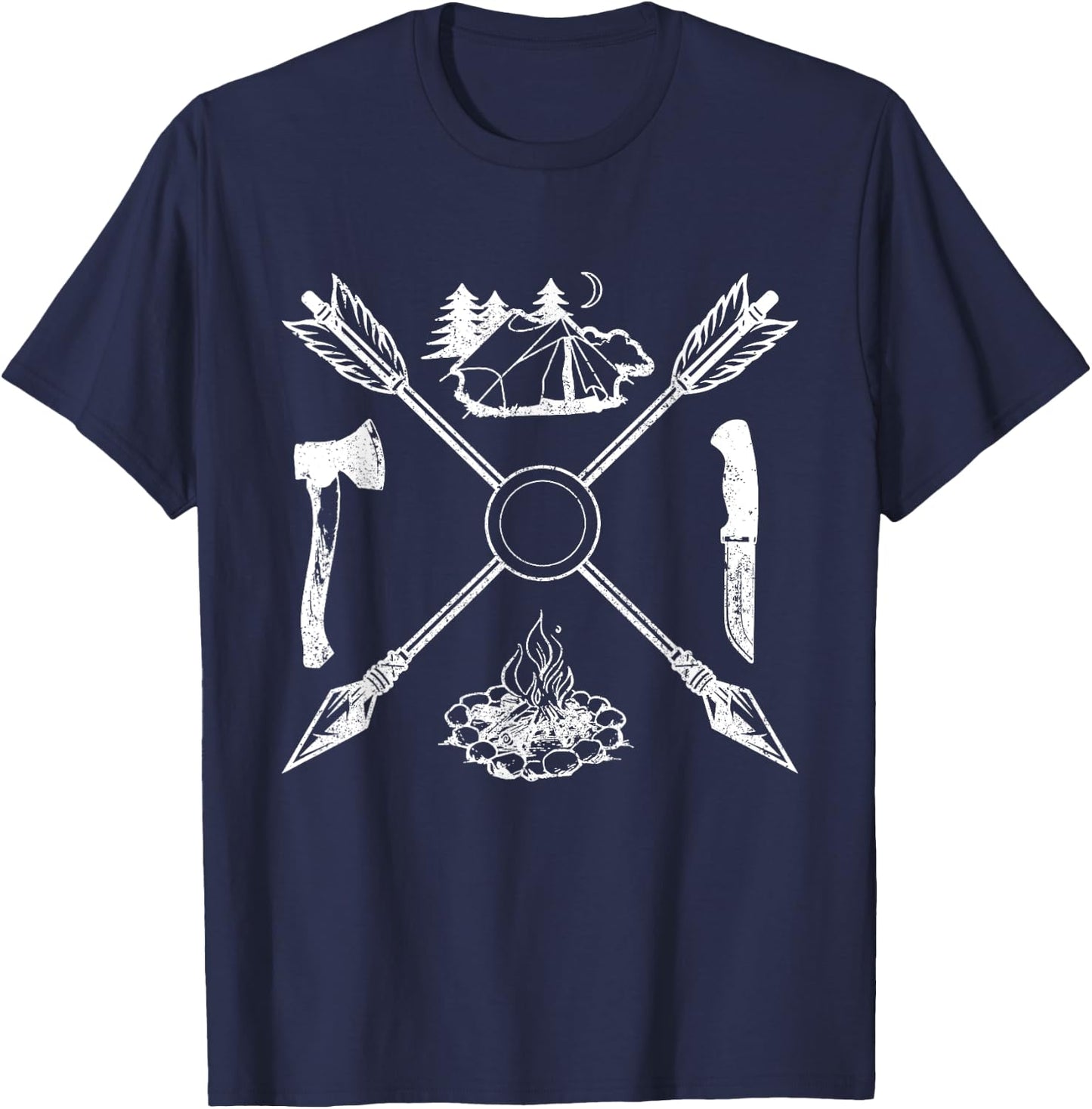 Bushcraft Apparel Co. Vintage Modern Mix Outdoor Camping , Black, Small T-Shirt - T-Shirt | Navy