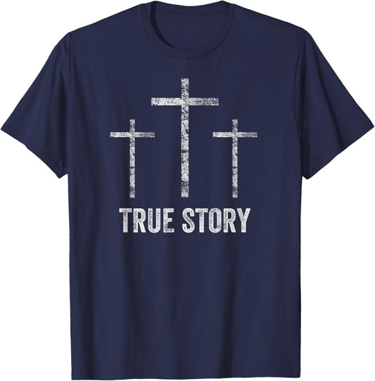 Christian Christmas Resurrection Day Jesus Three Crosses T-Shirt - T-Shirt | Navy