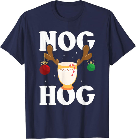 Nog Hog - National Eggnog Day - Egg Nog Christmas Holiday T-Shirt - T-Shirt | Navy