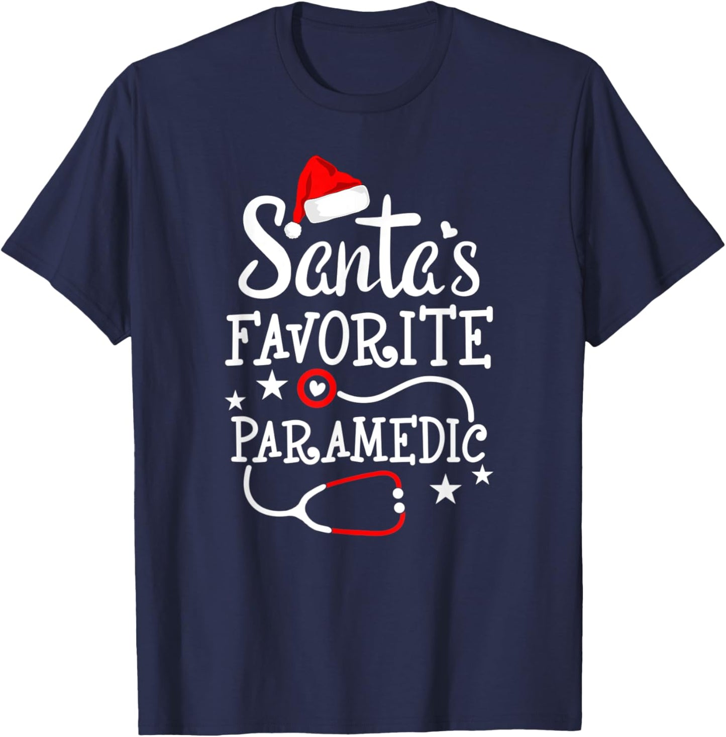 Santa's Favorite Paramedic Christmas Medical Technician EMT T-Shirt - T-Shirt | Navy