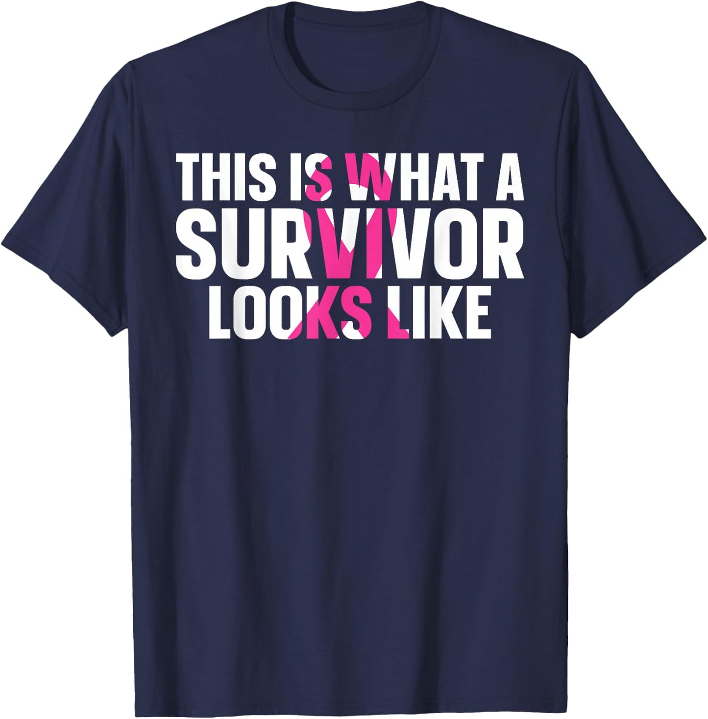 Breast Cancer Awareness Survivor Pink Ribbon T-Shirt - T-Shirt | Navy