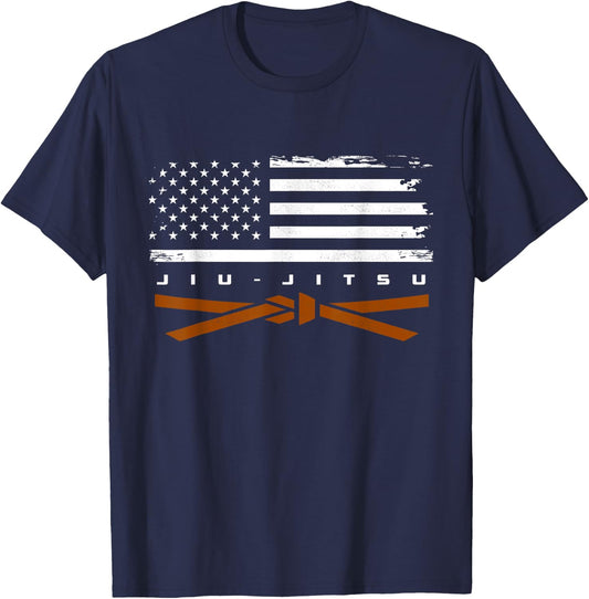 American Flag Jiu - Jitsu Apparel - Brown Belt Jiu Jitsu T-Shirt - T-Shirt | Navy