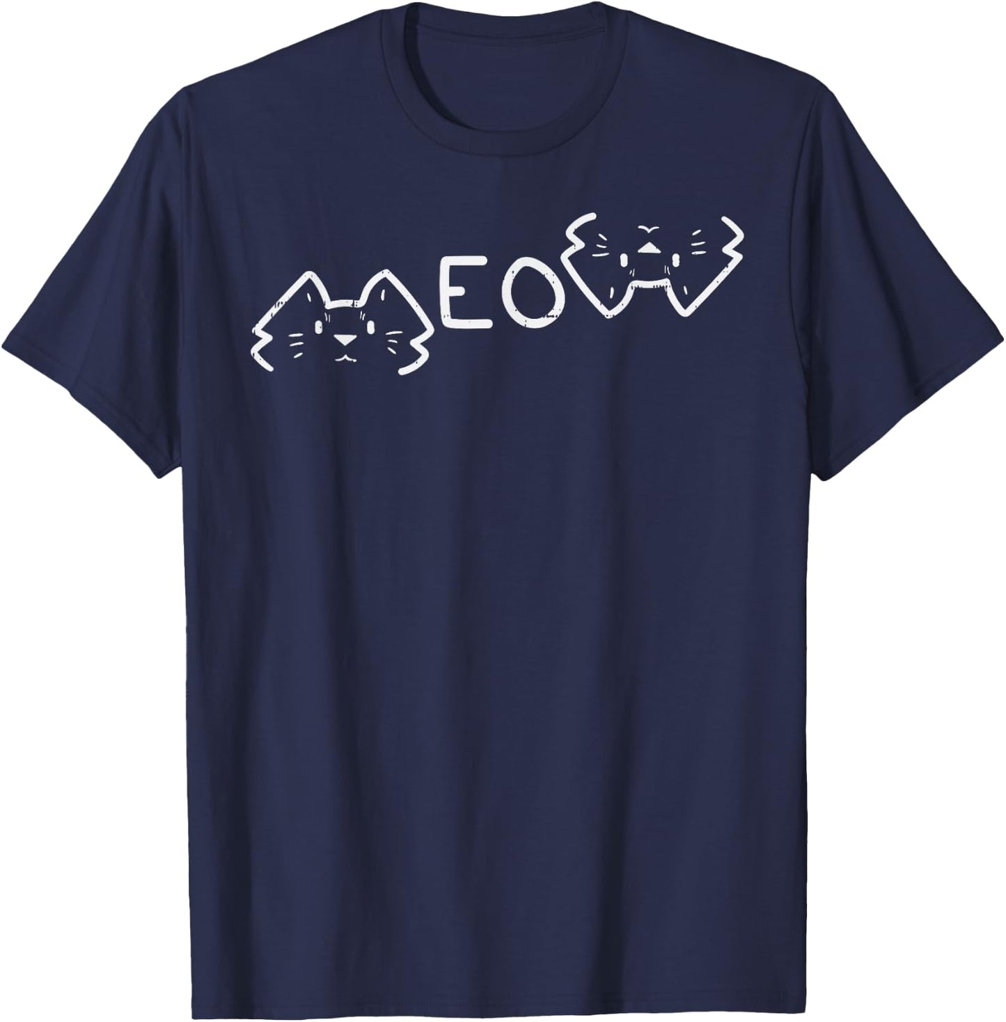 Meow Word Cat Faces Cute Feline Pet Lover Men Women Kids T-Shirt - T-Shirt | Navy