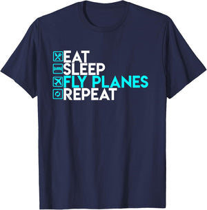 Eat Sleep Fly Planes Repeat - Trendy Airplane Pilot Shirt T-Shirt - T-Shirt | Navy