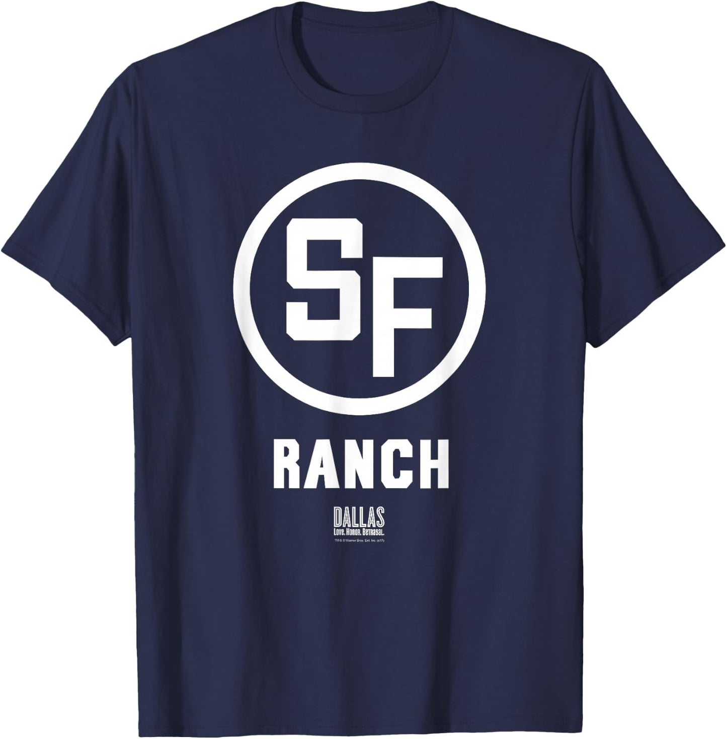 Warner Bros. Dallas TV Series Southfork Ranch -Adults Blue Solid with Letter Print T-Shirt - T-Shirt | Navy