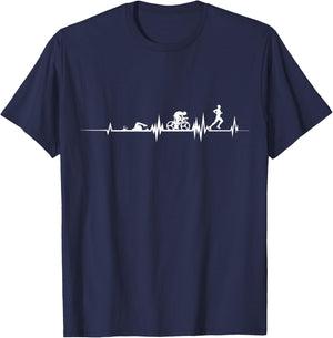 Triathlon Heartbeat Swim Cycle Run Athletes T-Shirt - T-Shirt | Navy