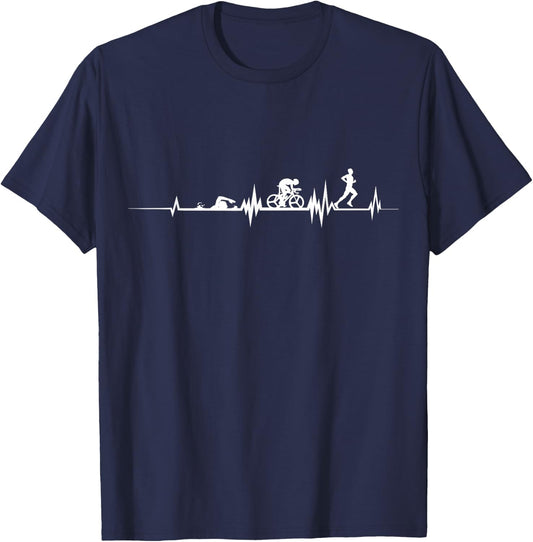 Triathlon Heartbeat Swim Cycle Run Athletes T-Shirt - T-Shirt | Navy
