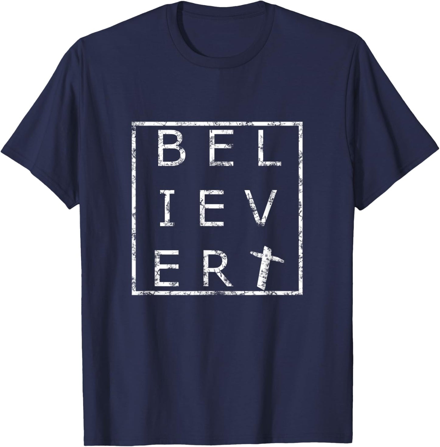 Christian Believer Christianity Distressed T-Shirt - T-Shirt | Navy