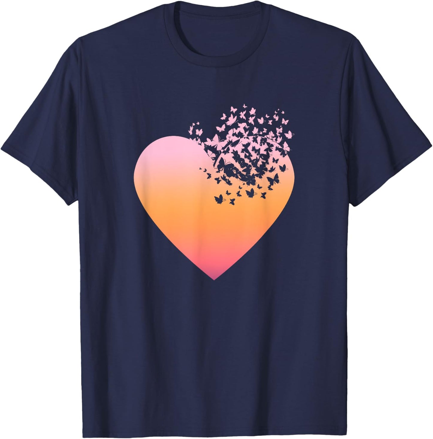 Butterfly Heart Butterflies Beautiful Colorful Spring Flower T-Shirt - T-Shirt | Navy