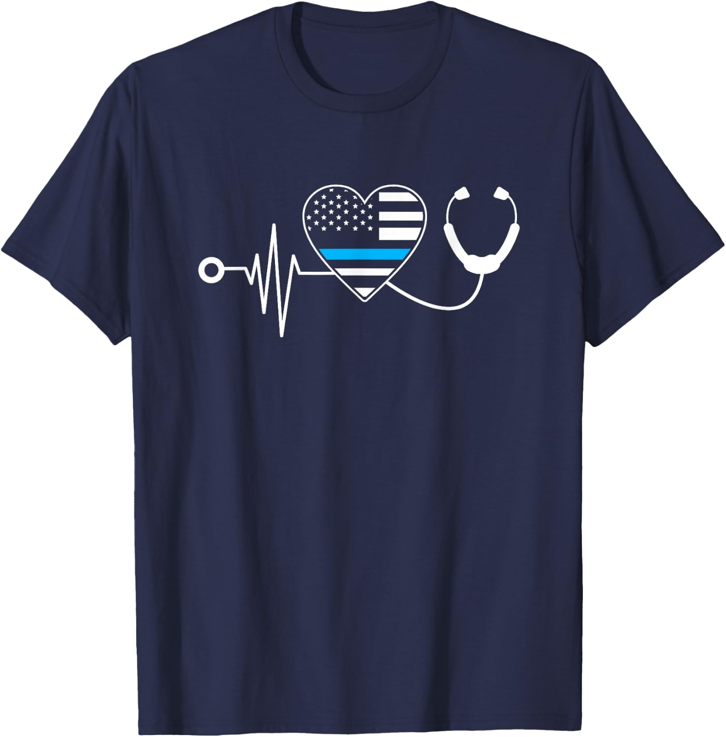 Nurse Police Heartbeat Vintage Wife Gear And Gift T-Shirt - T-Shirt | Navy