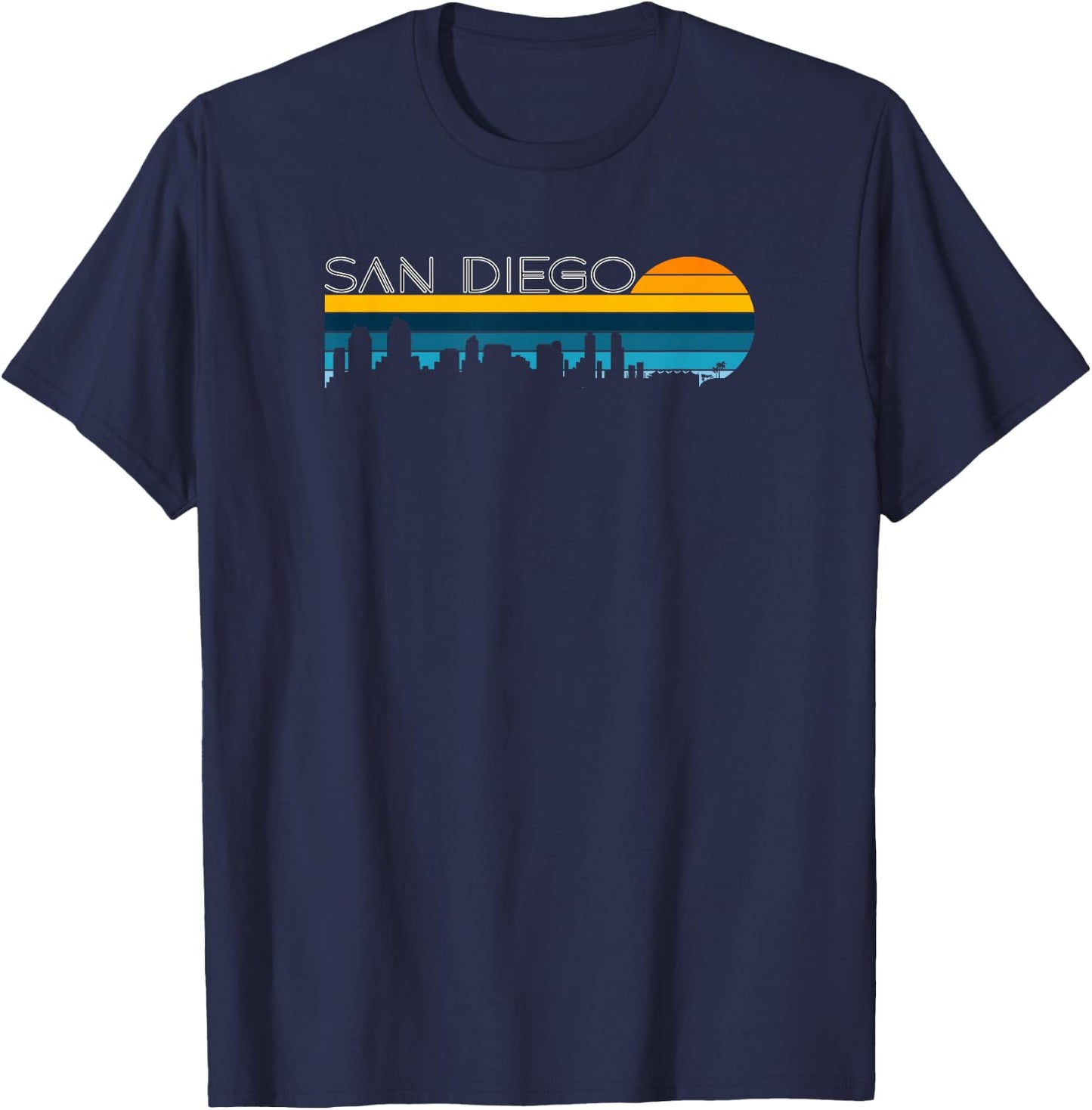 San Diego Skyline - Vintage Retro Sunset SD Cityscape T-Shirt - T-Shirt | Navy
