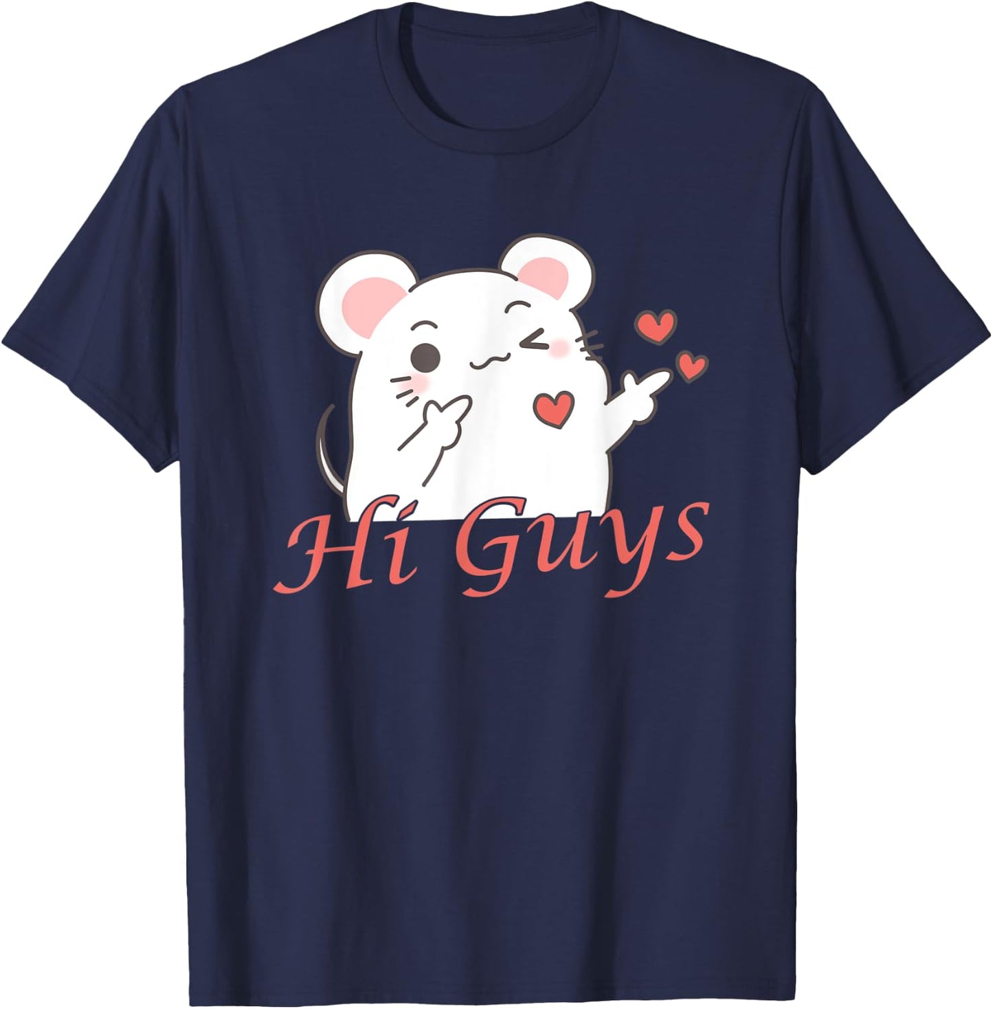 Hi Guys, Sweet Mouse And Fun Get To Know You Party T-Shirt - T-Shirt | Navy
