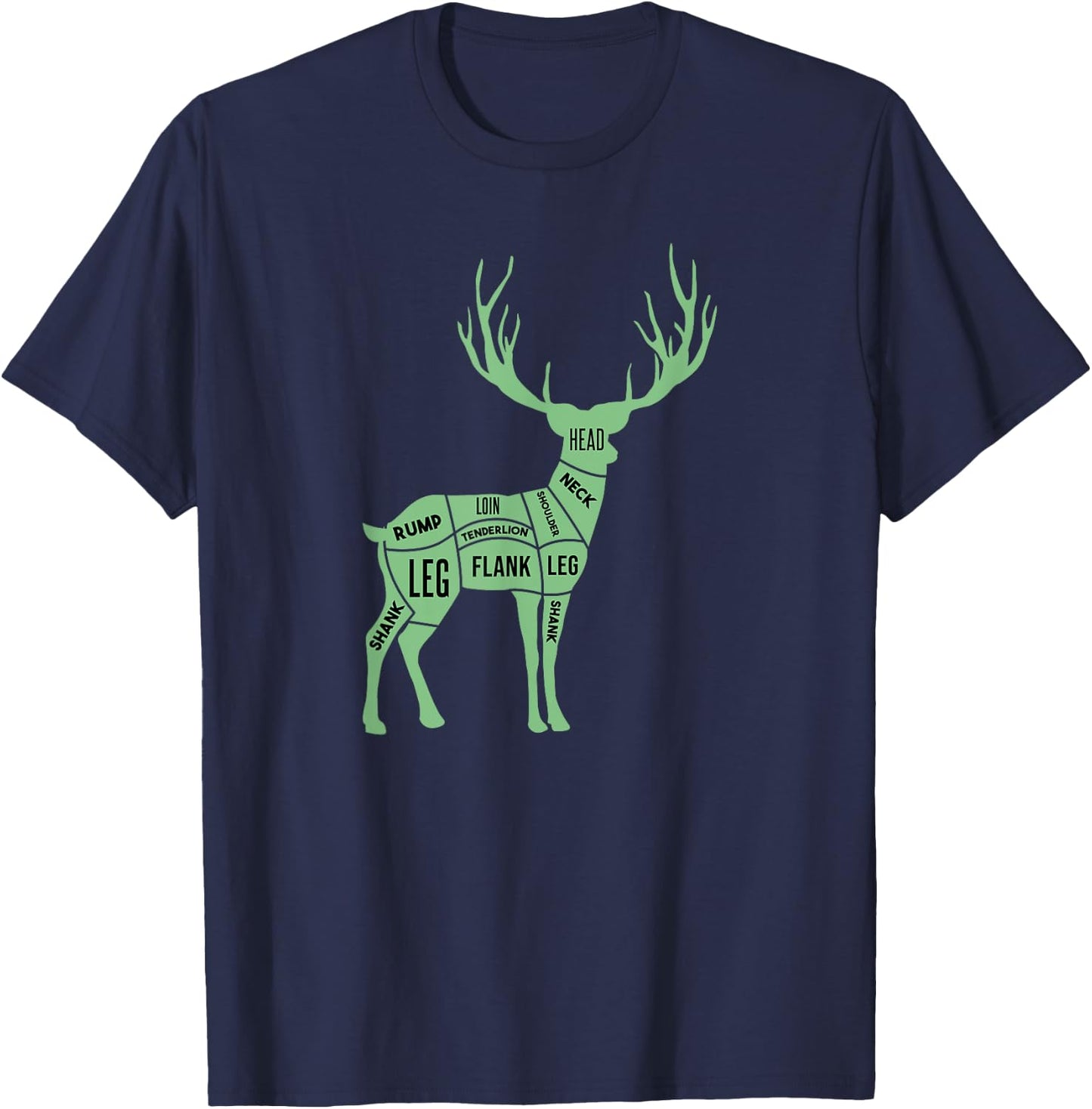 Deer Venison Butcher Cuts Diagram T-Shirt - T-Shirt | Navy