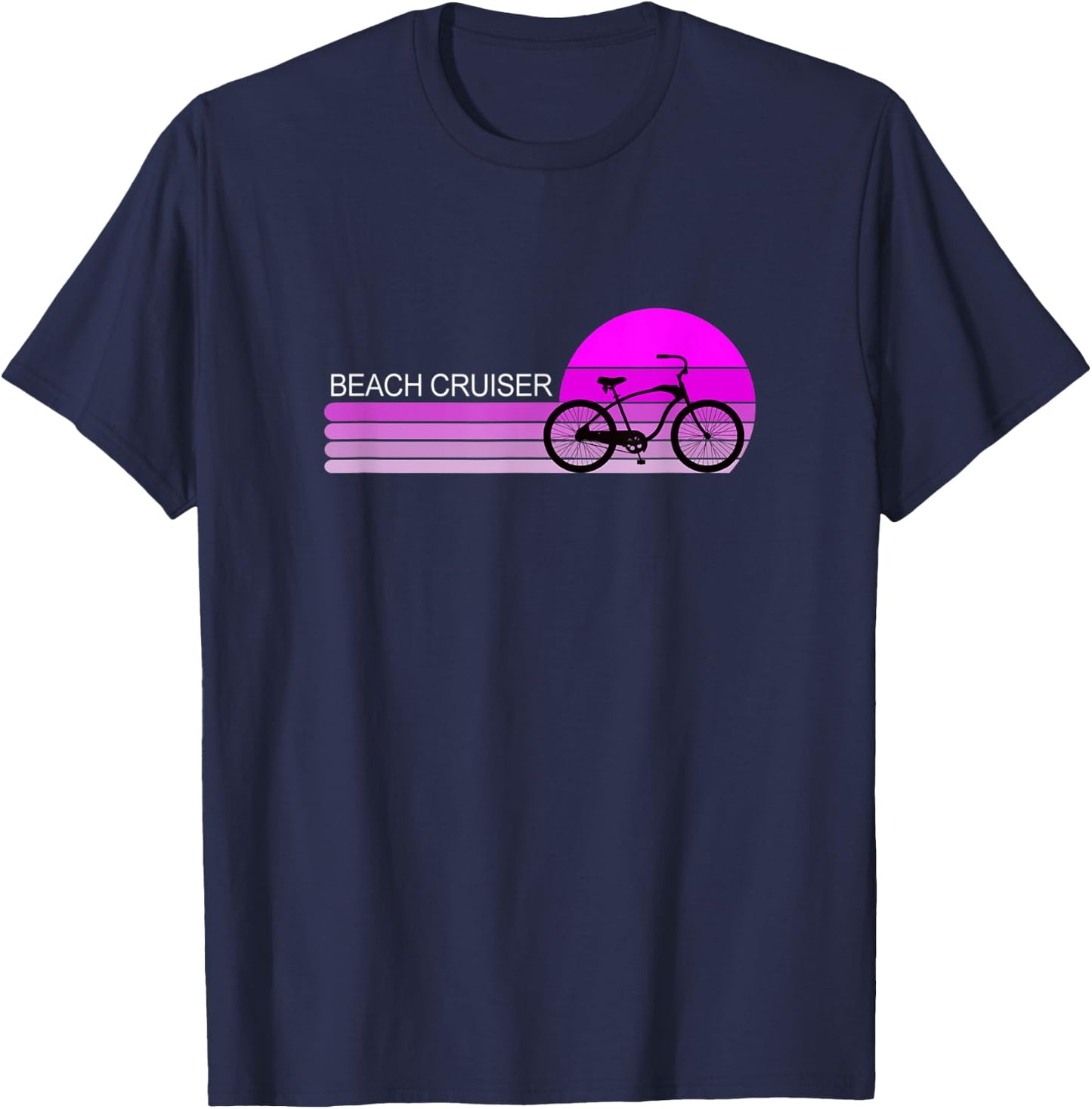 Pink Sunset Beach Cruiser For Bicycle Bike Cycle Owners Women Kids T-Shirt - T-Shirt | Navy