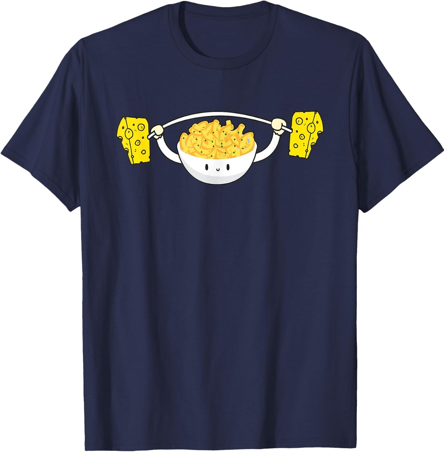 Macaroni Lifting Cheese Funny Food Snatch Squat Barbell Gym T-Shirt - T-Shirt | Navy