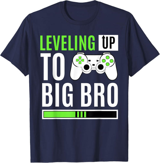 Leveling Up to Big Bro Gamer Baby Announcement T-Shirt - T-Shirt | Navy
