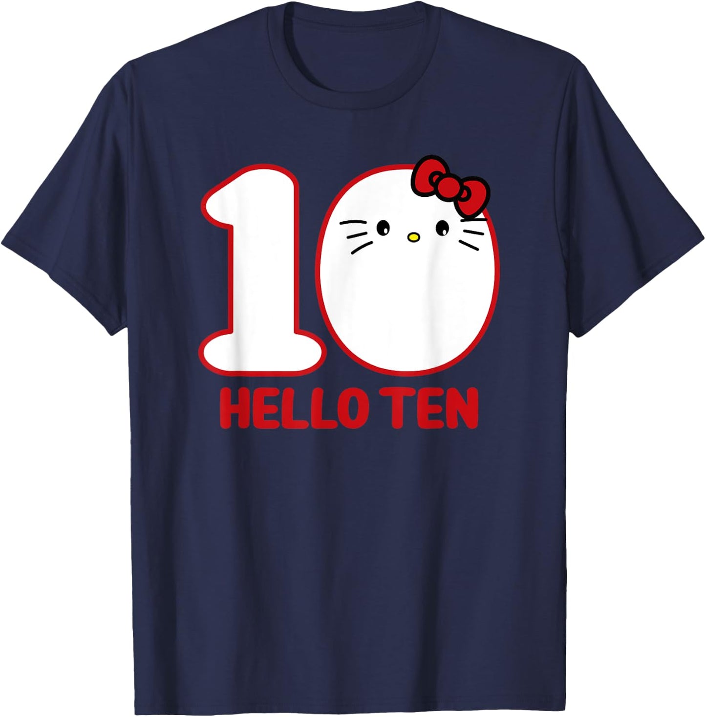 Happy Birthday Kitty, Cute Hello Ten Bday 10th Kawaii Gift T-Shirt - T-Shirt | Navy