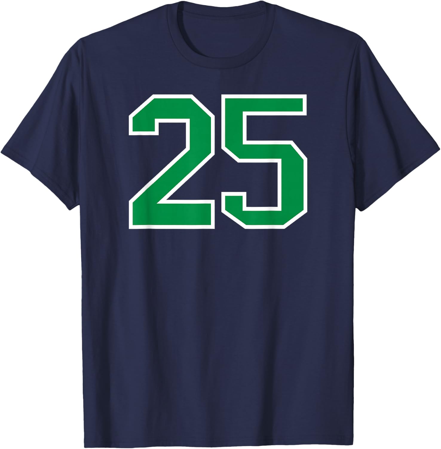 White Green Sports Team Number #25 T-Shirt - T-Shirt | Navy