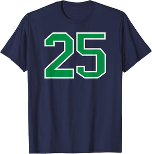White Green Sports Team Number #25 T-Shirt - T-Shirt | Navy