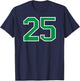 White Green Sports Team Number #25 T-Shirt - T-Shirt | Navy