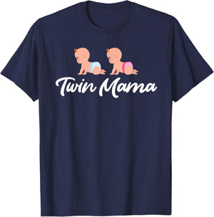Twin Mothers Pregnancy TWIN MAMA with Twins T-Shirt - T-Shirt | Navy